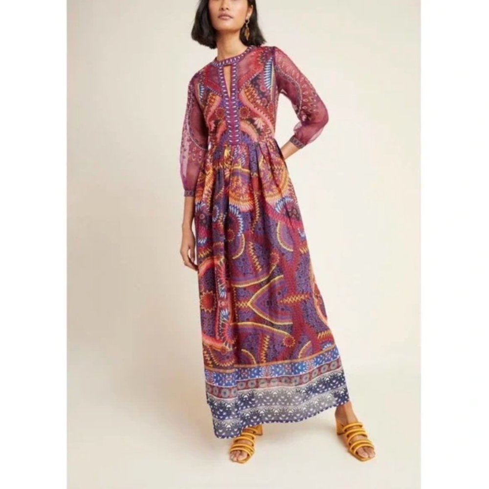 Anthropologie Maren Embroidered Maxi Dress Size 0P